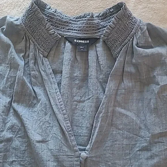 Express Jean Ruffle Sleeve Button Front Blouse Size S Boho Contemporary Style - Picture 3 of 13